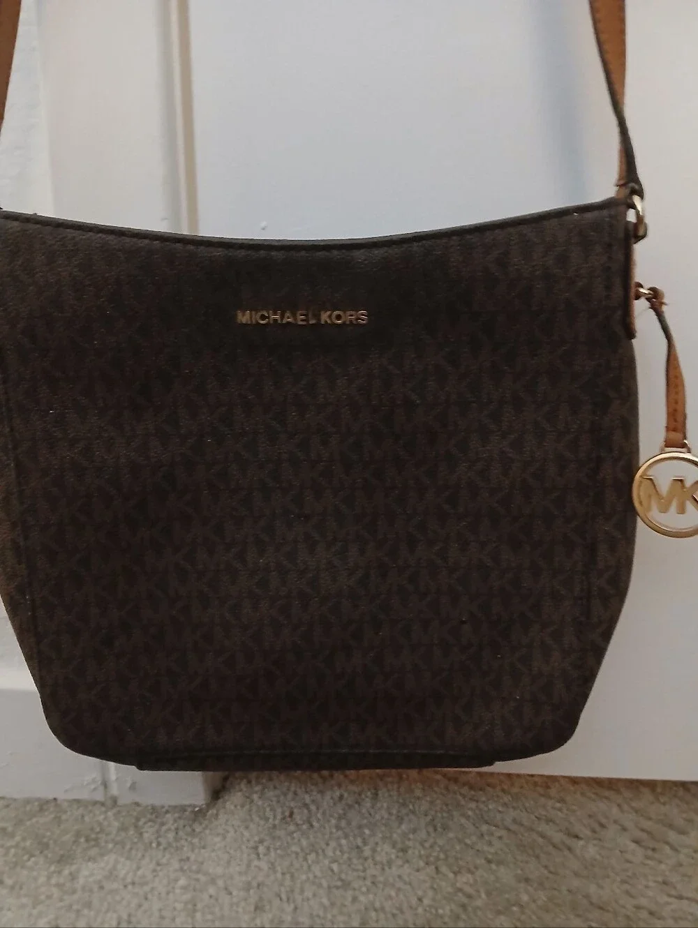 Michael Kors Dark Brown Crossbody with Tan Strap